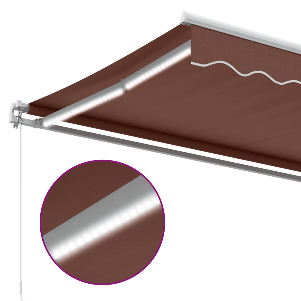 Tenda da Sole Retrattile Manuale con LED Marrone 500x350 cm | homemem39