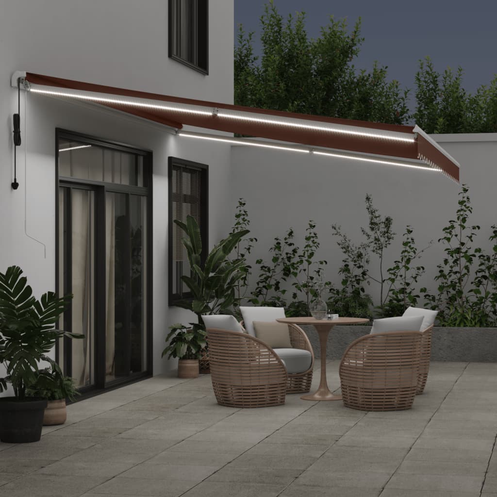 Tenda da Sole Retrattile Automatica con LED Marrone 500x350 cm | homemem39