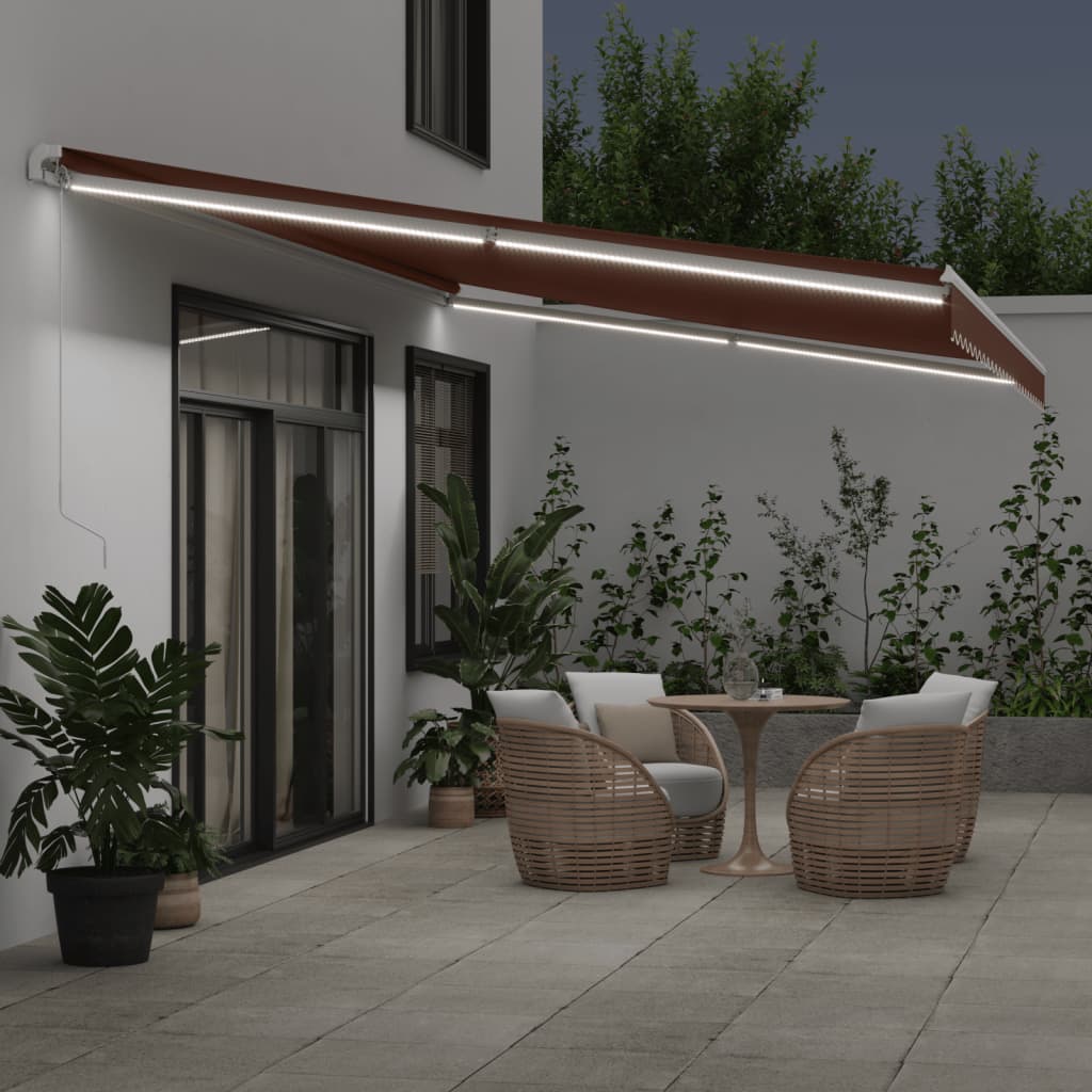 Tenda da Sole Retrattile Manuale con LED Marrone 600x350 cm - homemem39