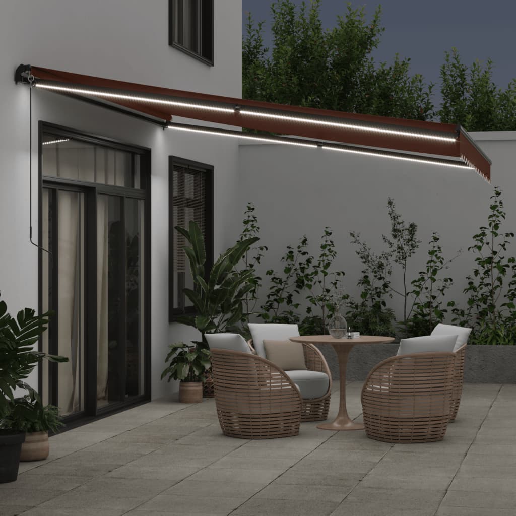 Tenda da Sole Retrattile Manuale con LED Marrone 400x350 cm | homemem39