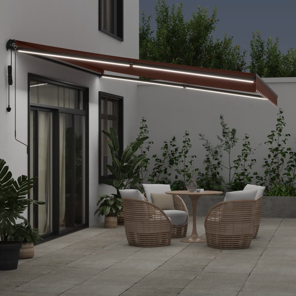 Tenda da Sole Retrattile Automatica con LED Marrone 450x350 cm | homemem39