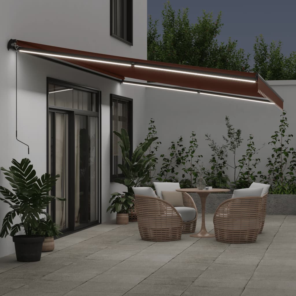 Tenda da Sole Retrattile Manuale con LED Marrone 500x350 cm | homemem39