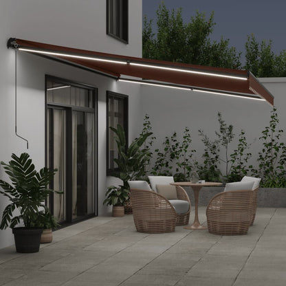 Tenda da Sole Retrattile Manuale con LED Marrone 500x350 cm | homemem39