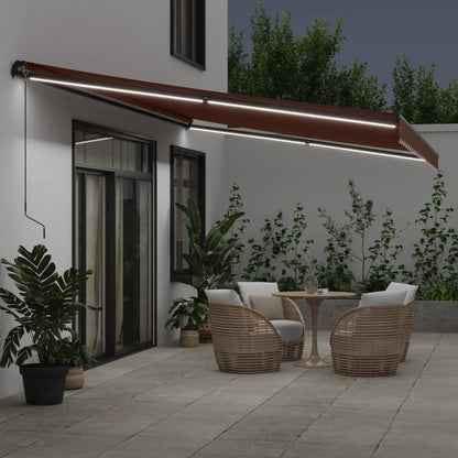 Tenda da Sole Retrattile Manuale con LED Marrone 600x350 cm | homemem39