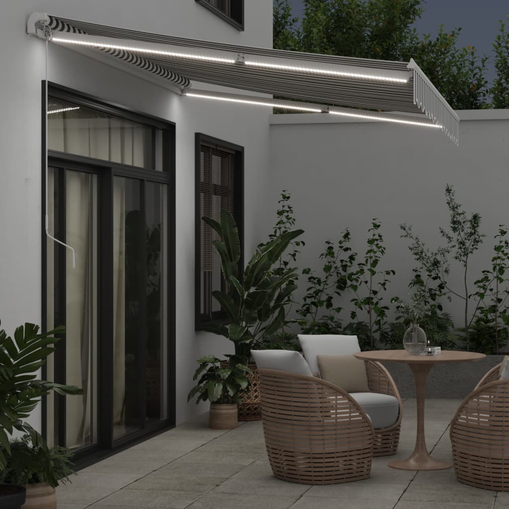 Tenda da Sole Retrattile Manuale con LED Antracite e Bianco - homemem39