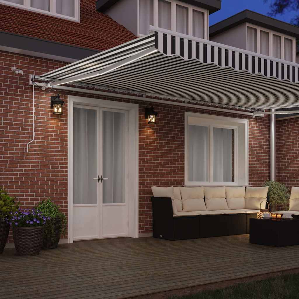 Tenda Retrattile Automatica LED Antracite e Bianco 500x300 cm | homemem39