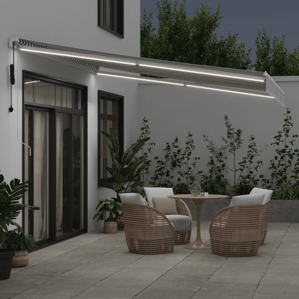Tenda Retrattile Automatica LED Antracite e Bianco 400x350 cm | homemem39