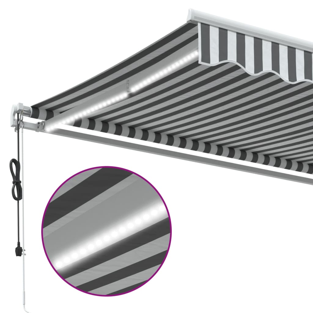 Tenda Retrattile Automatica LED Antracite e Bianco 450x350 cm | homemem39