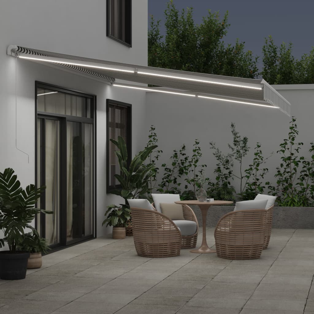 Tenda Retrattile Manuale con LED Antracite e Bianco 500x350 cm | homemem39