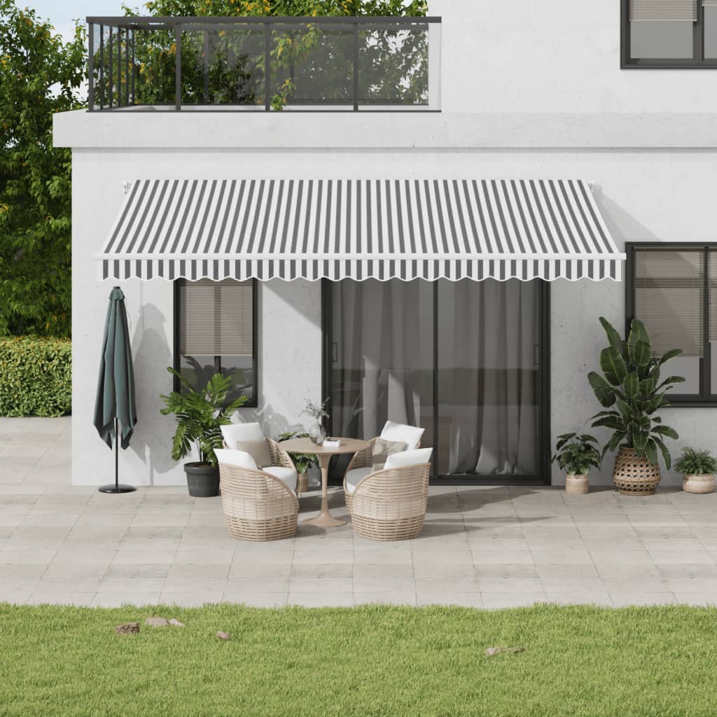 Tenda Retrattile Manuale con LED Antracite e Bianco 500x350 cm | homemem39