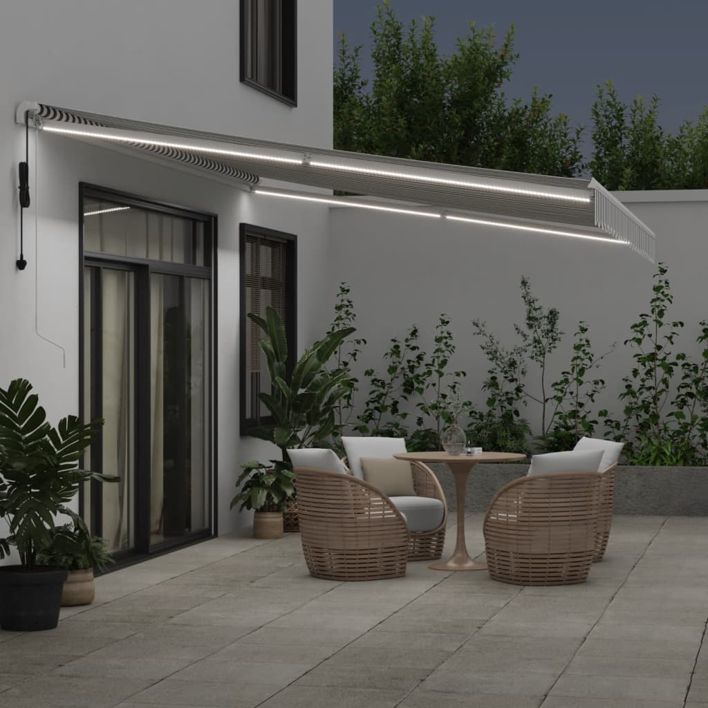 Tenda Retrattile Automatica LED Antracite e Bianco 500x350 cm | homemem39