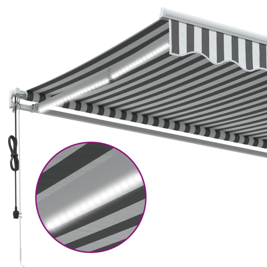 Tenda Retrattile Automatica LED Antracite e Bianco 500x350 cm | homemem39