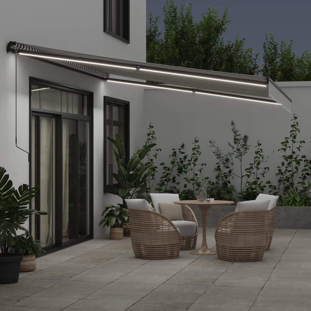 Tenda Retrattile Manuale con LED Antracite e Bianco 450x350 cm | homemem39