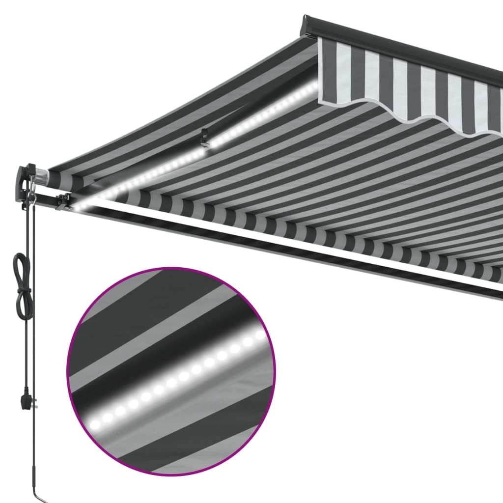 Tenda Retrattile Automatica LED Antracite e Bianco 450x350 cm | homemem39