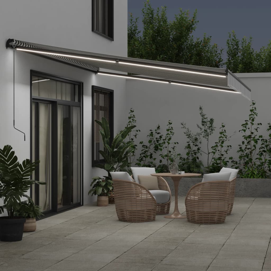 Tenda da Sole Retrattile Manuale Antracite e Bianco 500x350 cm | homemem39