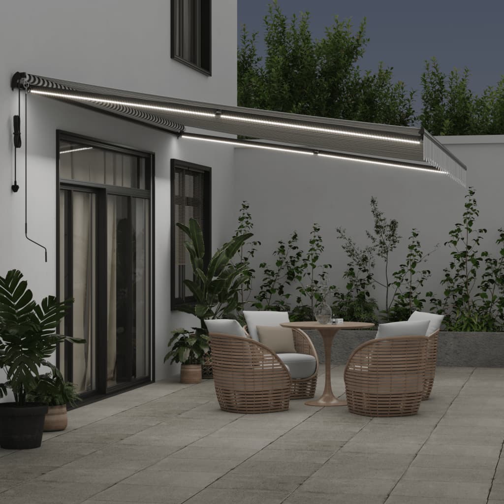 Tenda Retrattile Automatica LED Antracite e Bianco 500x350 cm | homemem39