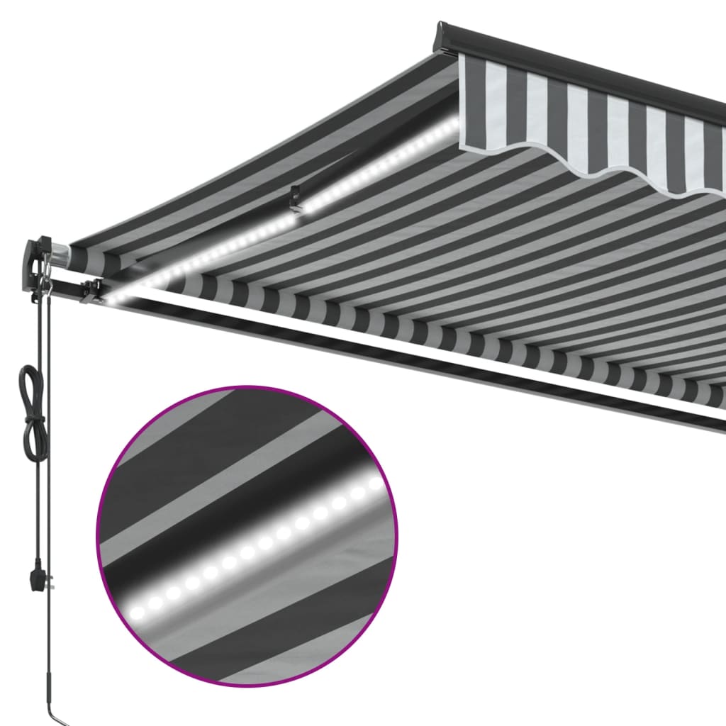 Tenda Retrattile Automatica LED Antracite e Bianco 500x350 cm | homemem39