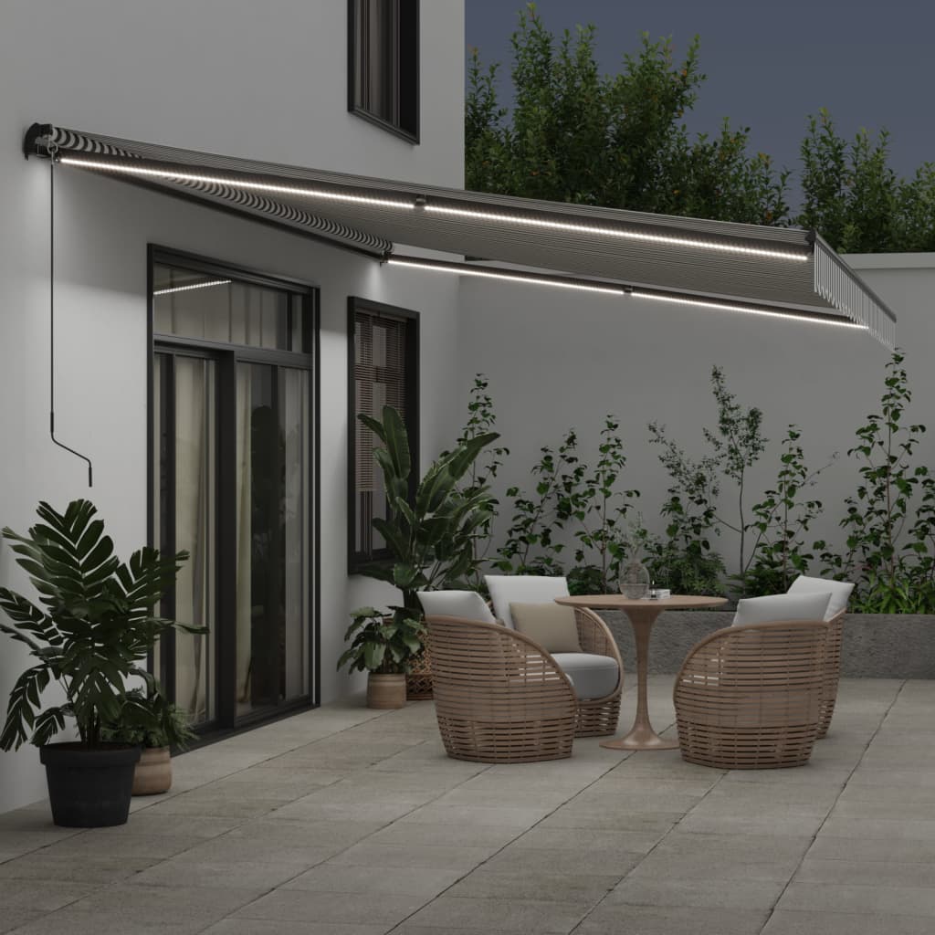 Tenda Retrattile Manuale con LED Antracite e Bianco 600x350 cm | homemem39