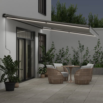 Tenda Retrattile Manuale con LED Antracite e Bianco 600x350 cm | homemem39