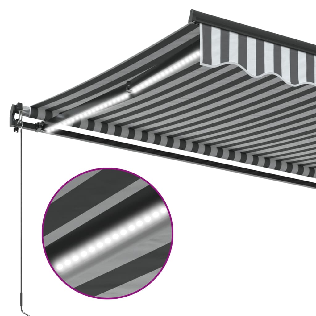 Tenda Retrattile Manuale con LED Antracite e Bianco 600x350 cm | homemem39