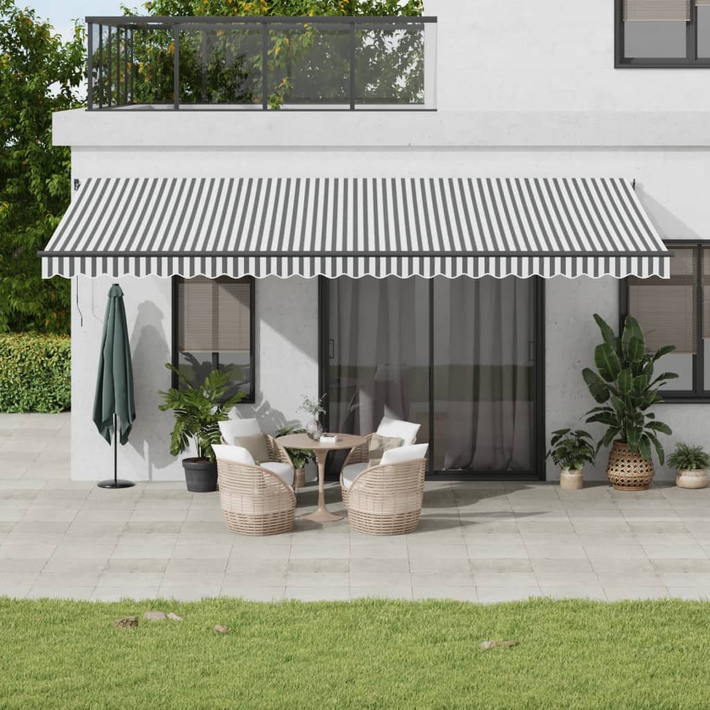 Tenda Retrattile Manuale con LED Antracite e Bianco 600x350 cm | homemem39