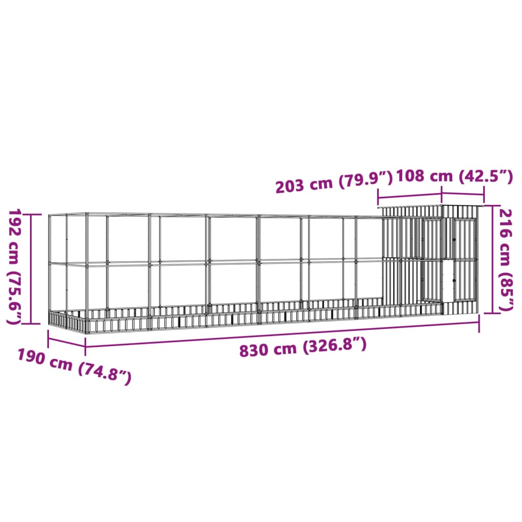 Voliera con Estensione Argento 830x203x216 cm in Acciaio | homemem39