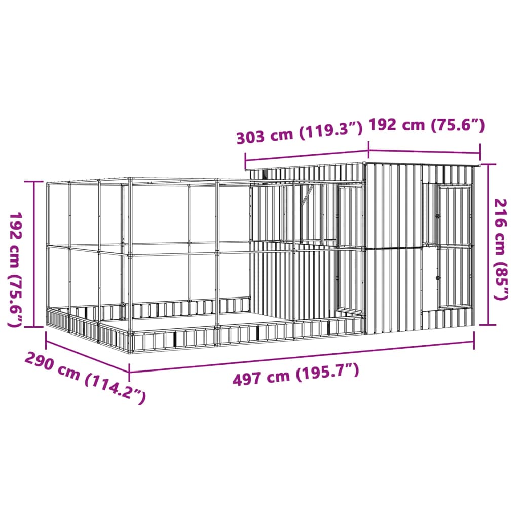 Voliera con Estensione Argento 497x303x216 cm in Acciaio | homemem39