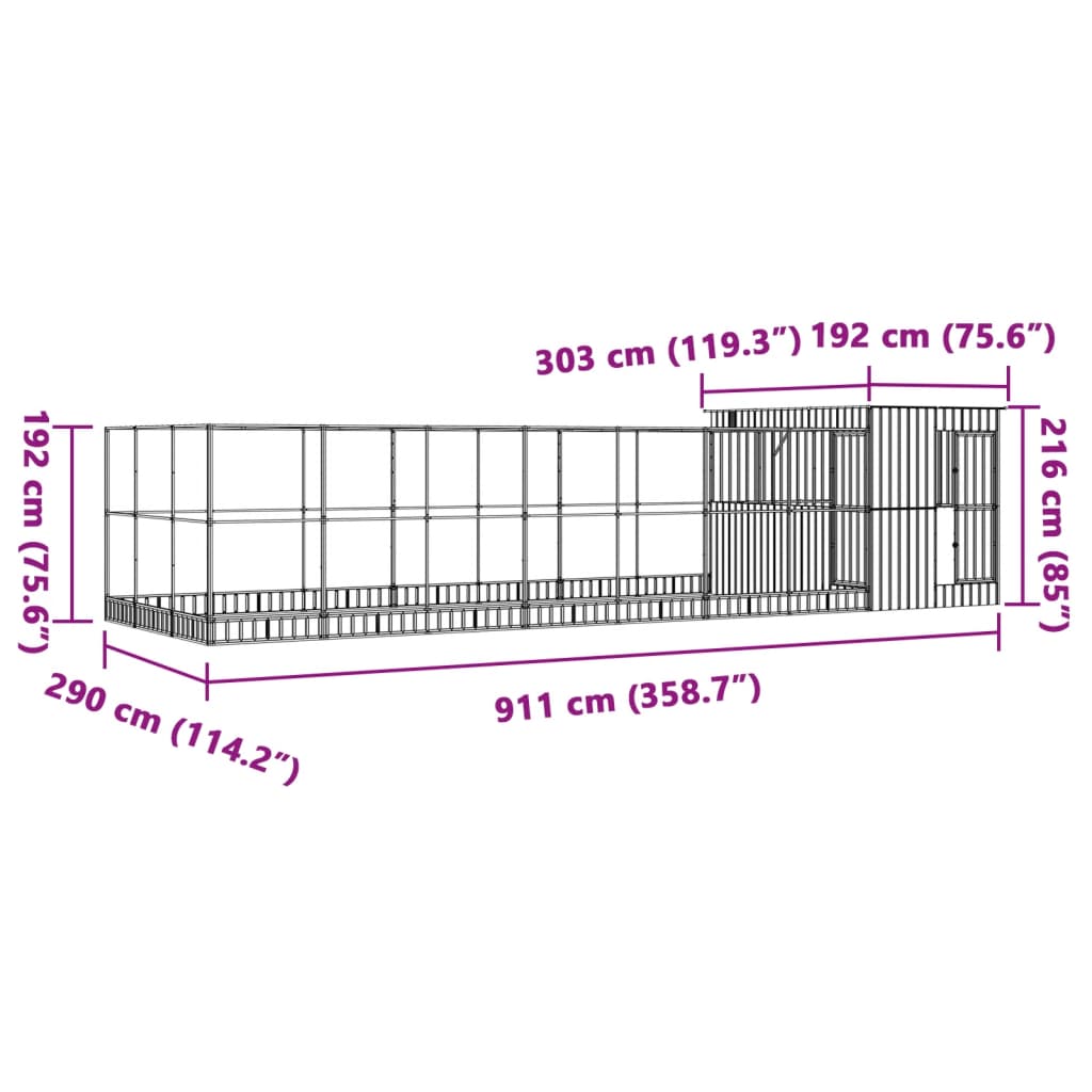 Voliera con Estensione Argento 911x303x216 cm in Acciaio | homemem39