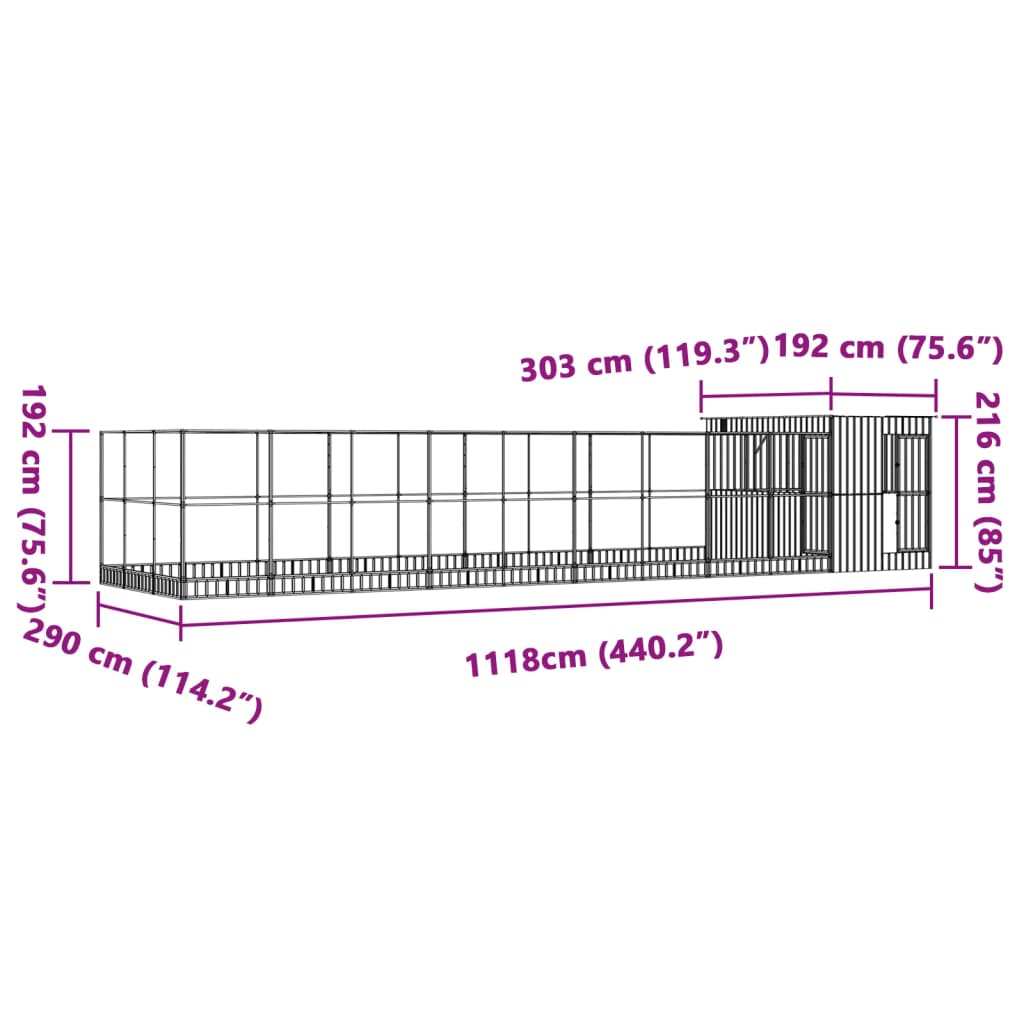 Voliera con Estensione Argento 1118x303x216 cm in Acciaio | homemem39