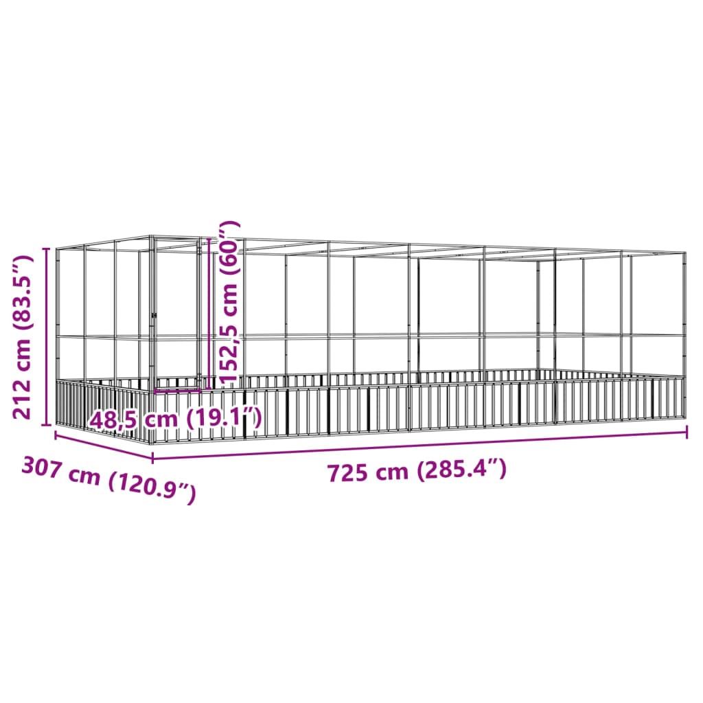 Voliera con Estensione Argento 725x307x212 cm in Acciaio | homemem39