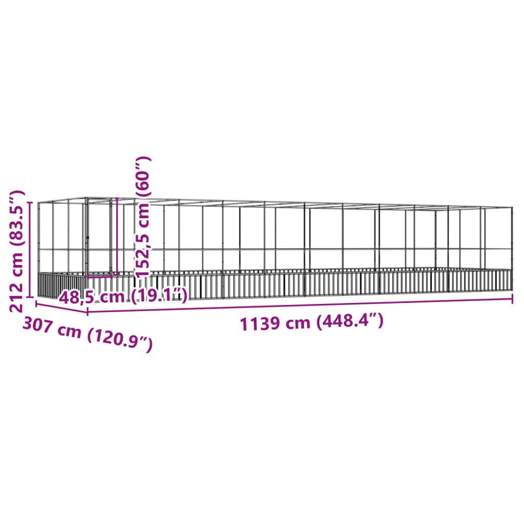 Voliera con Estensione Argento 1139x307x212 cm in Acciaio | homemem39
