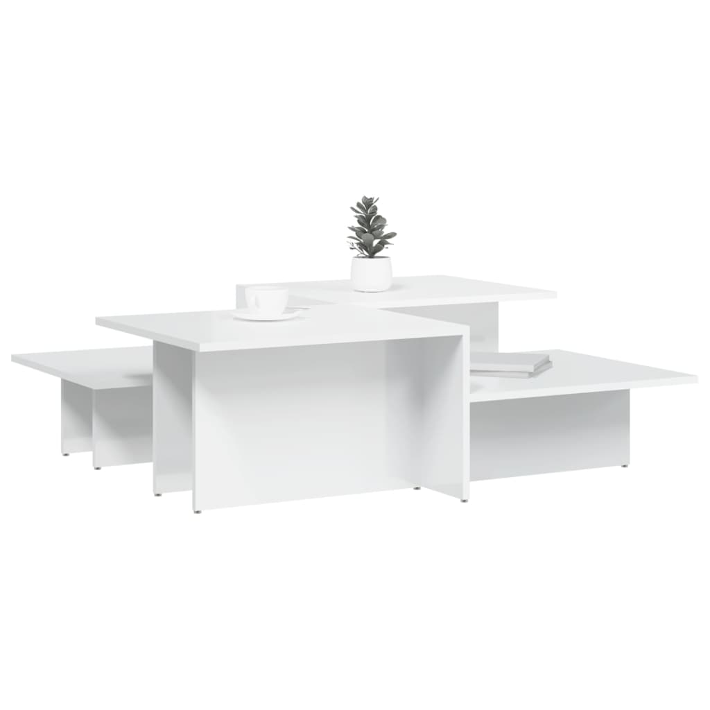 Tavolini da Salotto 2 pz Bianco Lucido in Legno Multistrato | homemem39