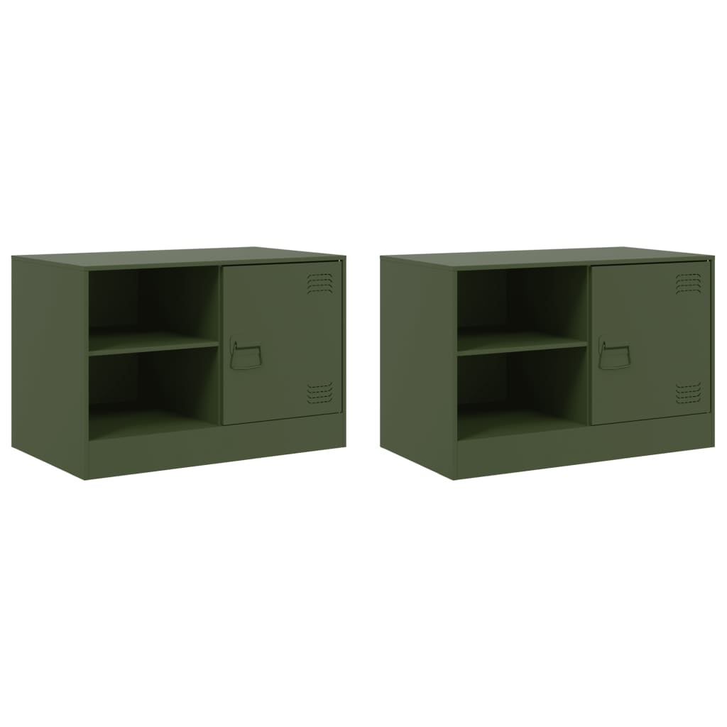 Mobili TV 2 pz Verde Oliva 67x39x44 cm in Acciaio | homemem39