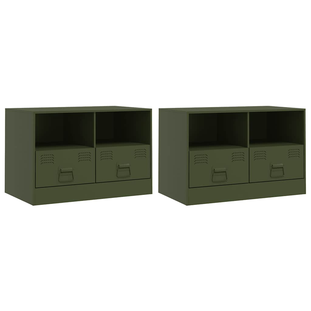 Mobili TV 2 pz Verde Oliva 67x39x44 cm in Acciaio | homemem39