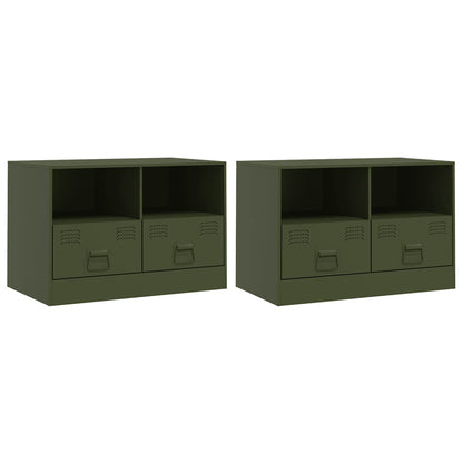 Mobili TV 2 pz Verde Oliva 67x39x44 cm in Acciaio | homemem39