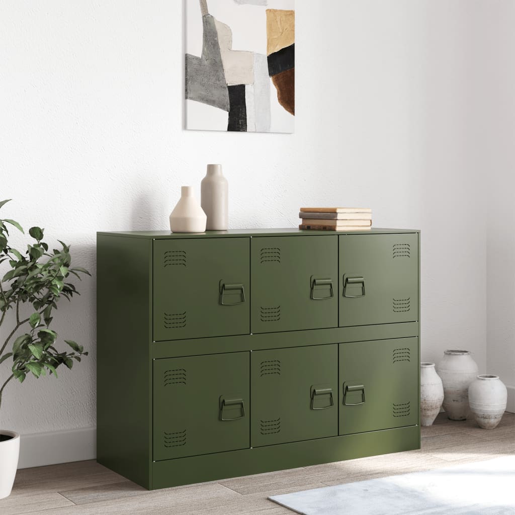 Credenza Verde Oliva 99x39x73 cm in Acciaio - homemem39