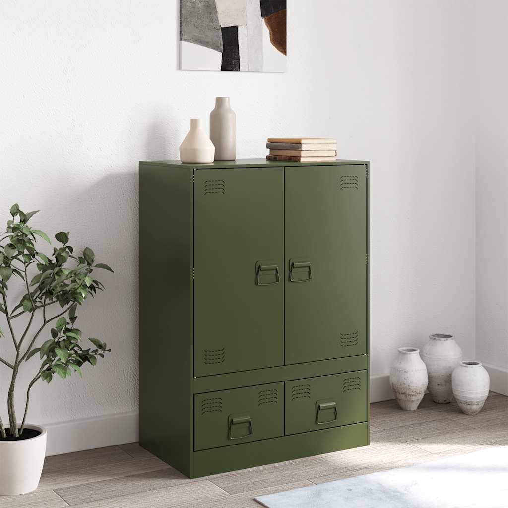 Credenza Verde Oliva 67x39x95 cm in Acciaio - homemem39