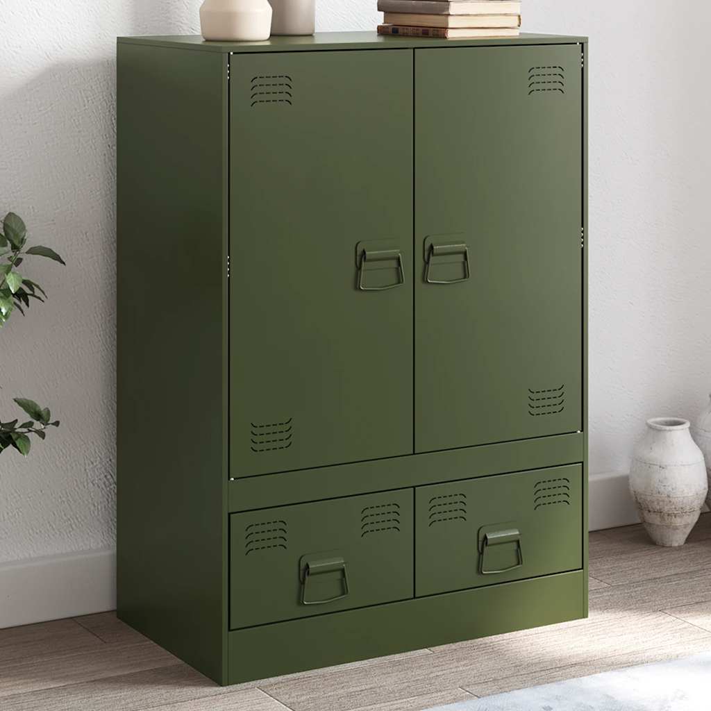 Credenza Verde Oliva 67x39x95 cm in Acciaio - homemem39