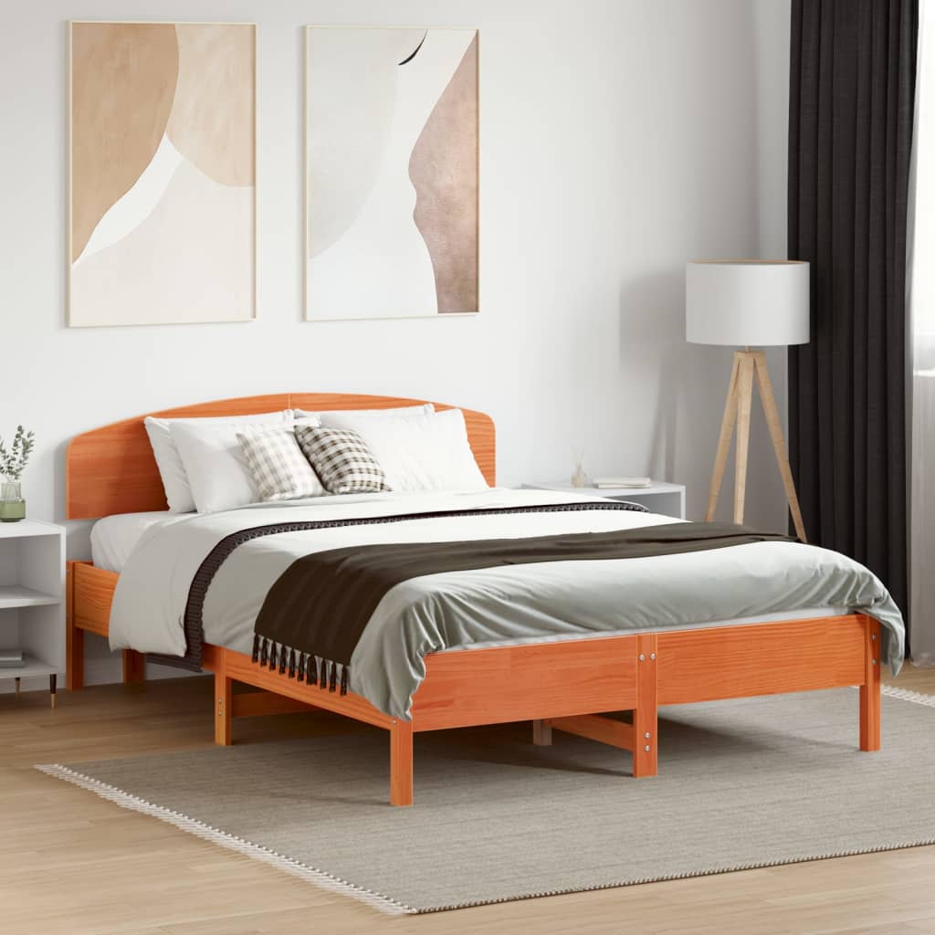 Testiera Marrone Cera 120 cm in Legno Massello di Pino - homemem39