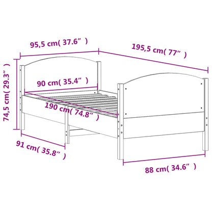 Letto senza Materasso Marrone Cera 90x190 cm in Legno di Pino | homemem39