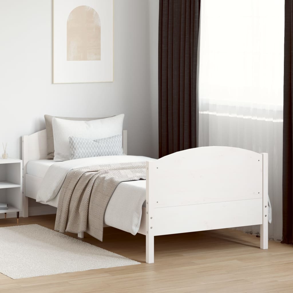 Letto senza Materasso Bianco 75x190 in Legno Massello di Pino - homemem39