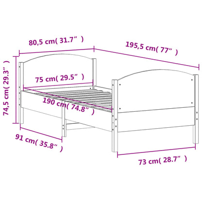 Letto senza Materasso Marrone Cera 75x190 cm in Legno di Pino | homemem39