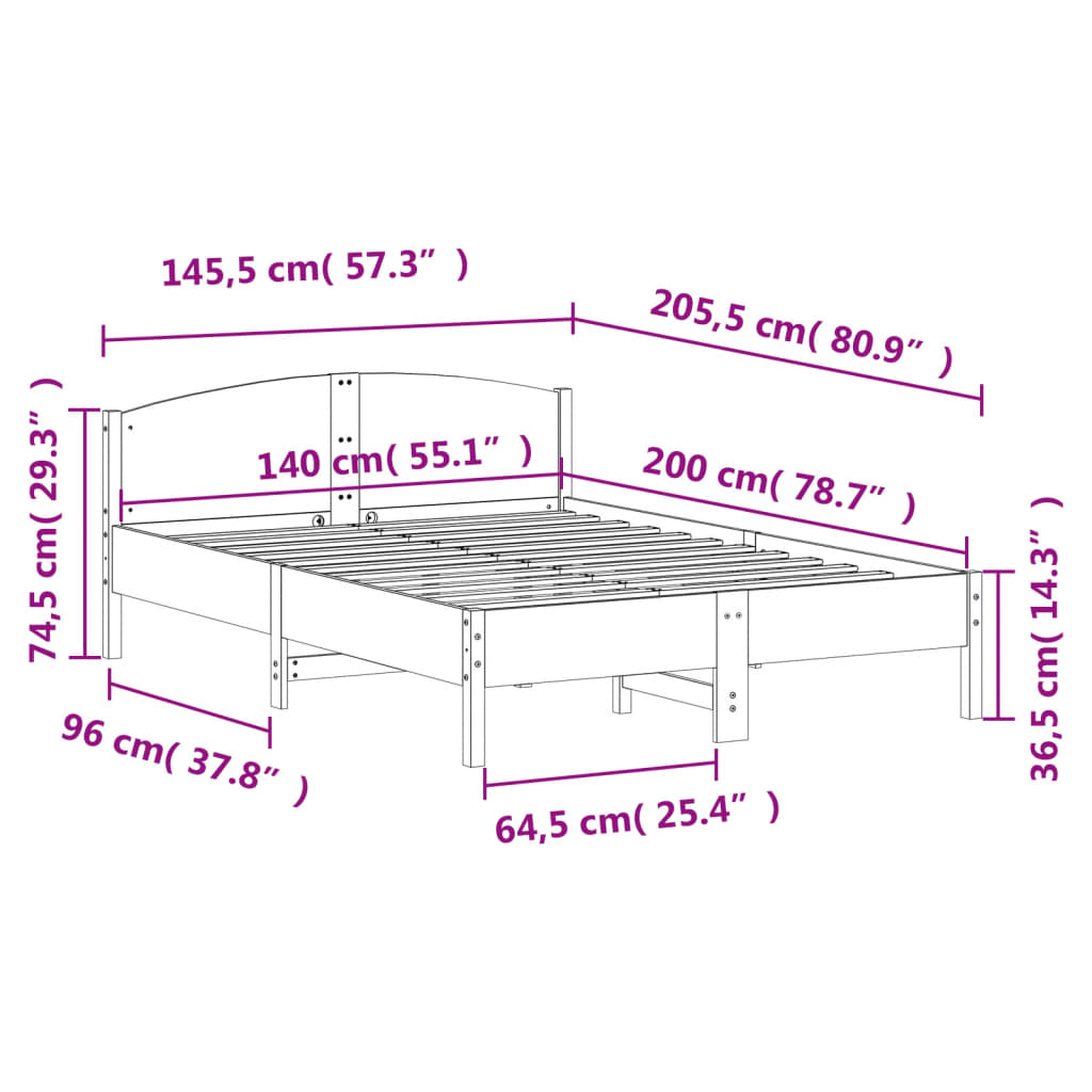 Letto senza Materasso Bianco 140x200 cm Legno Massello di Pino - homemem39