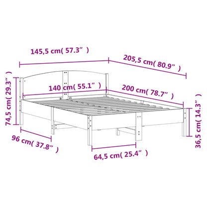 Letto senza Materasso Bianco 140x200 cm Legno Massello di Pino - homemem39