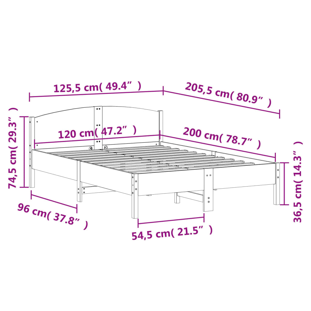 Letto senza Materasso 120x200 cm in Legno Massello di Pino - homemem39