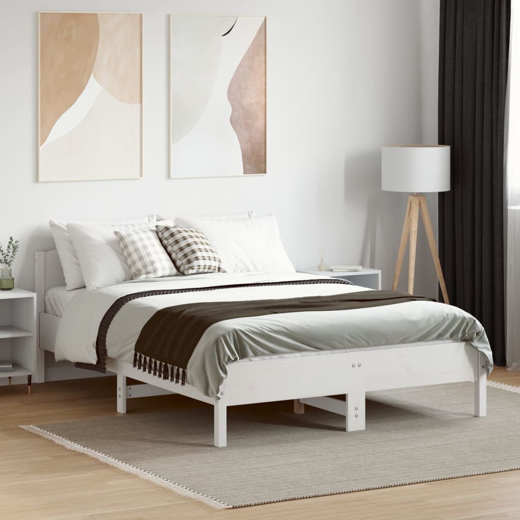 Letto senza Materasso Bianco 140x190 cm Legno Massello di Pino - homemem39