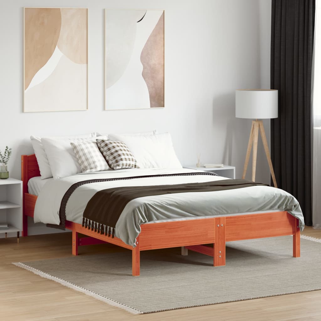 Letto senza Materasso Marrone Cera 140x190 cm in Legno di Pino | homemem39