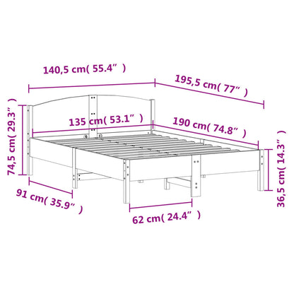 Letto senza Materasso Marrone Cera 135x190 cm in Legno di Pino | homemem39