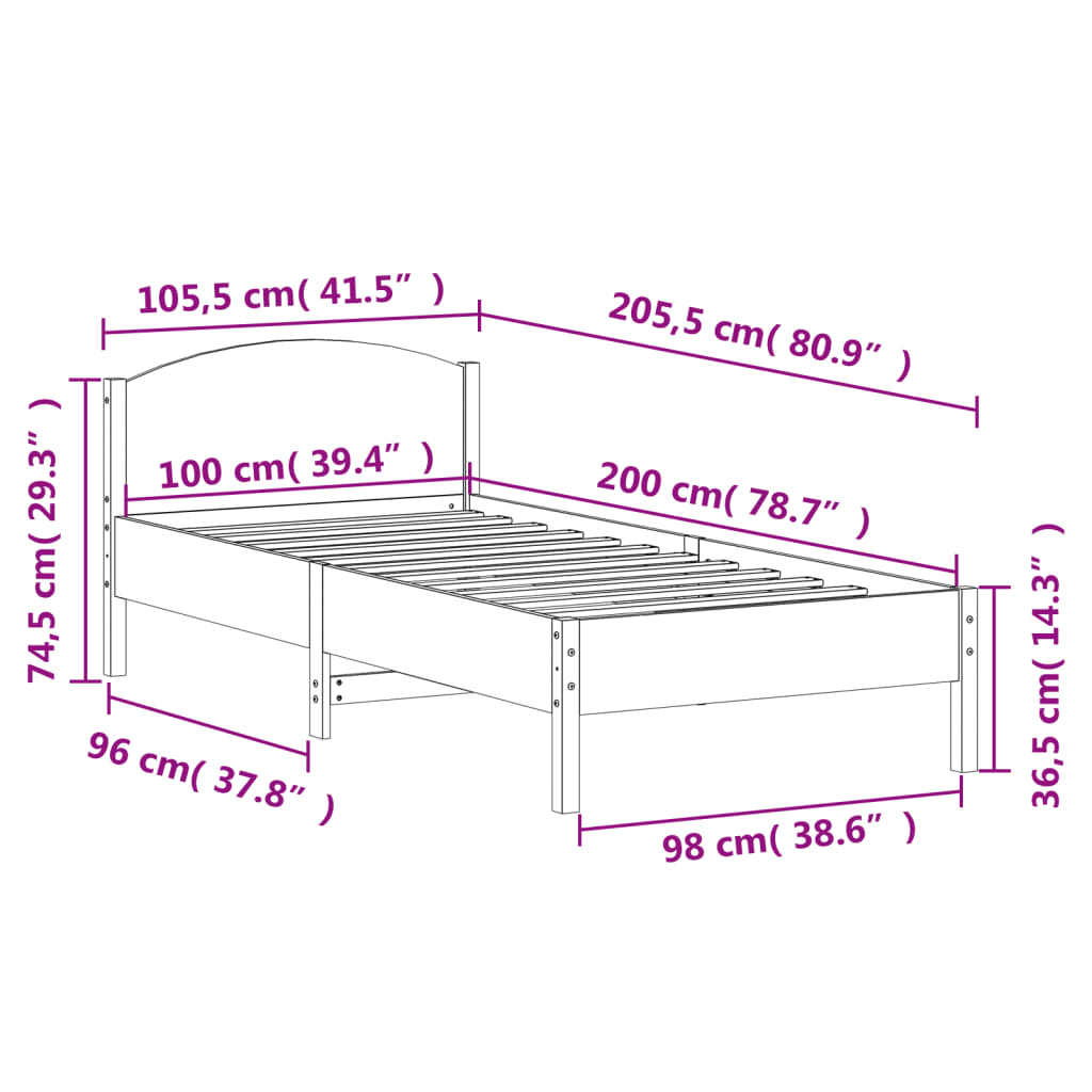 Letto senza Materasso Marrone Cera 100x200 cm in Legno di Pino | homemem39