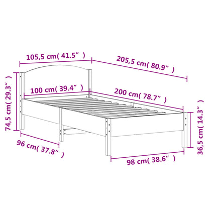 Letto senza Materasso Marrone Cera 100x200 cm in Legno di Pino | homemem39